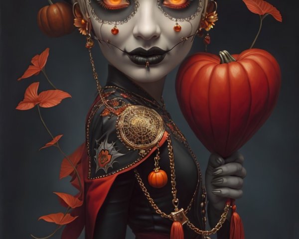 Halloween Figure with Pale Face and Pumpkin Accessories