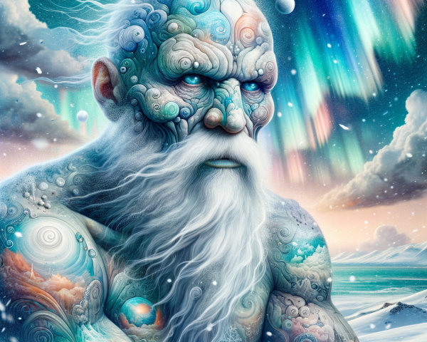 Majestic Ethereal Figure in Vibrant Aurora Landscape