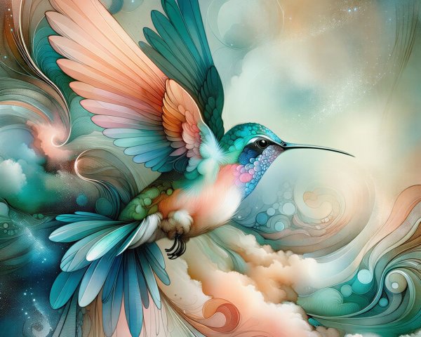 Surreal Hummingbird Illustration with Vibrant Colors