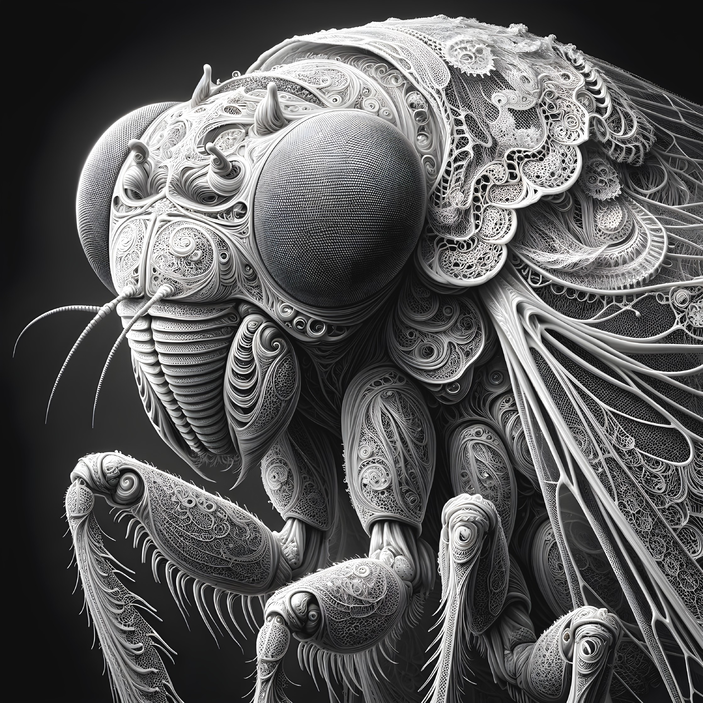 Intricate Monochromatic Cicada with Detailed Patterns