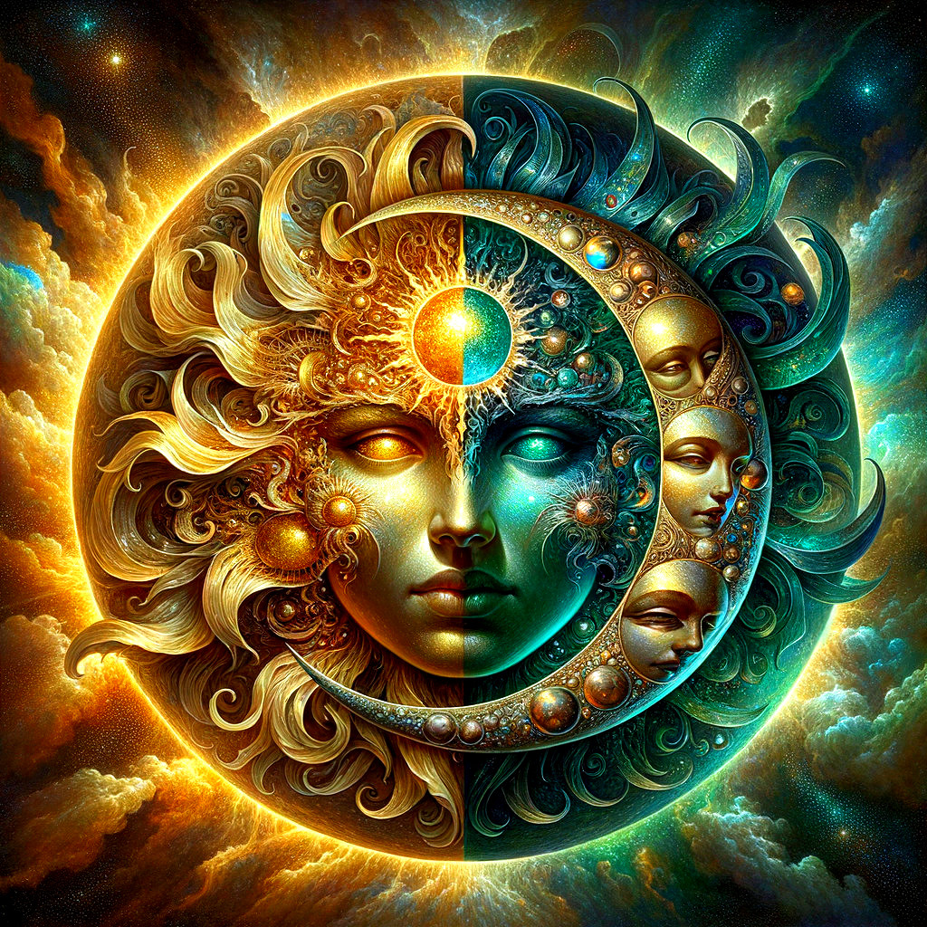 Cosmic Design of Sun and Moon Merging into a Face