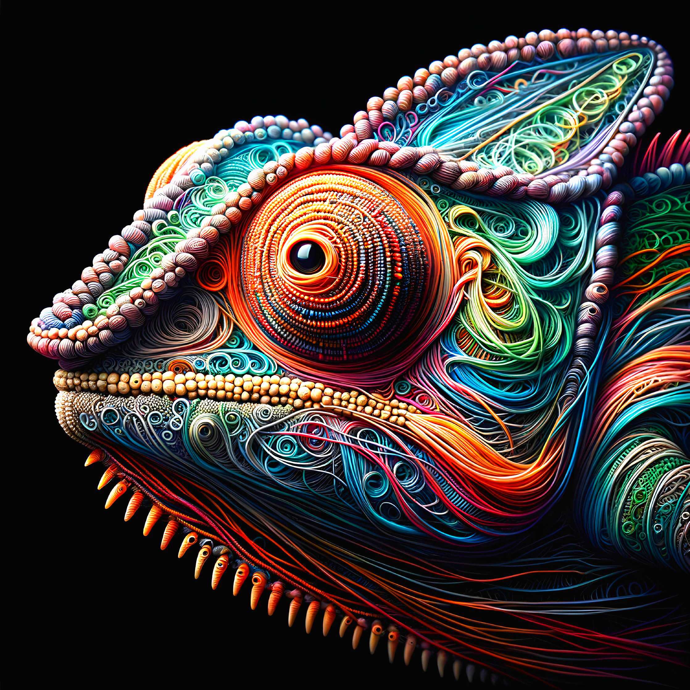 Vibrant Abstract Chameleon with Swirling Patterns