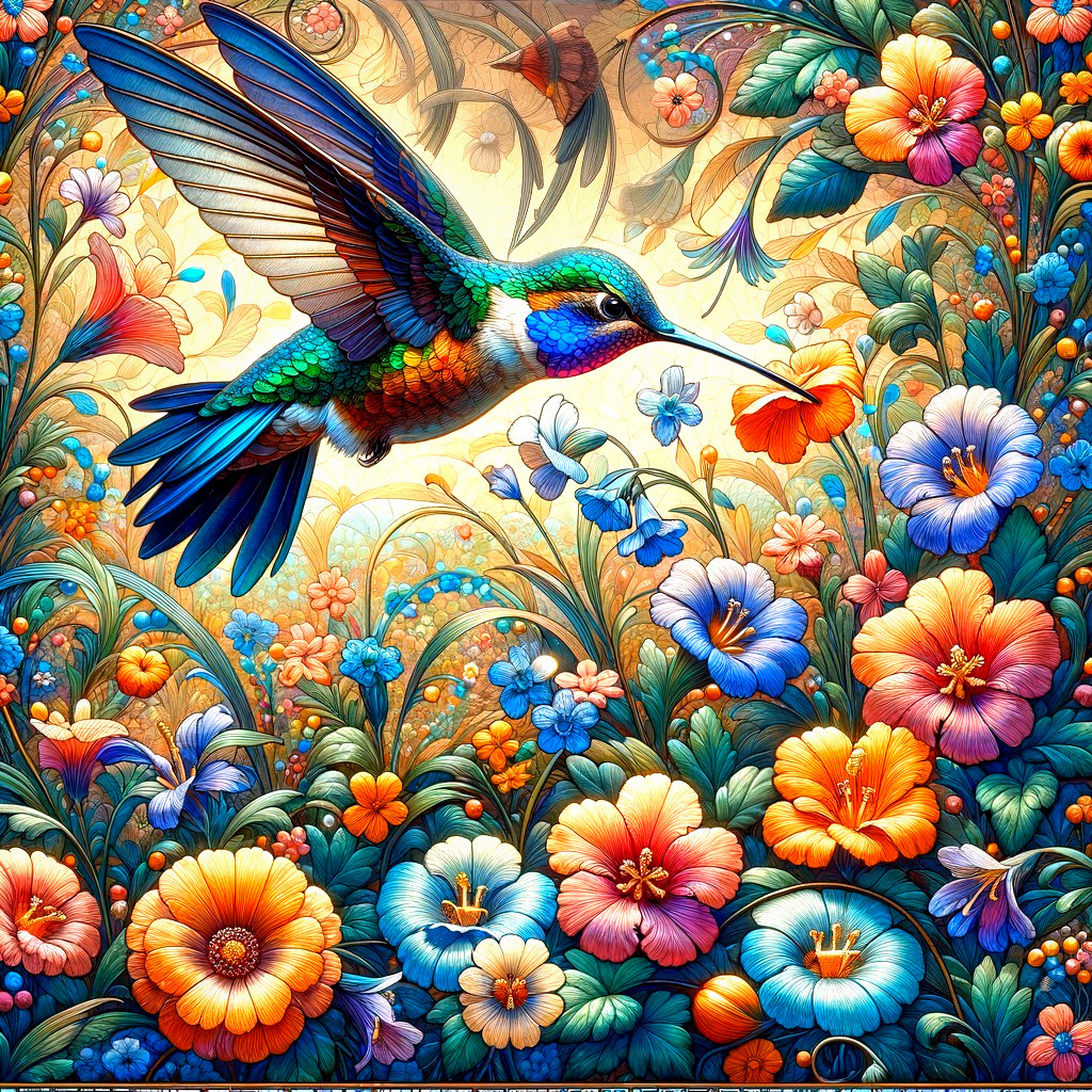  Hummingbird and Floral Delight