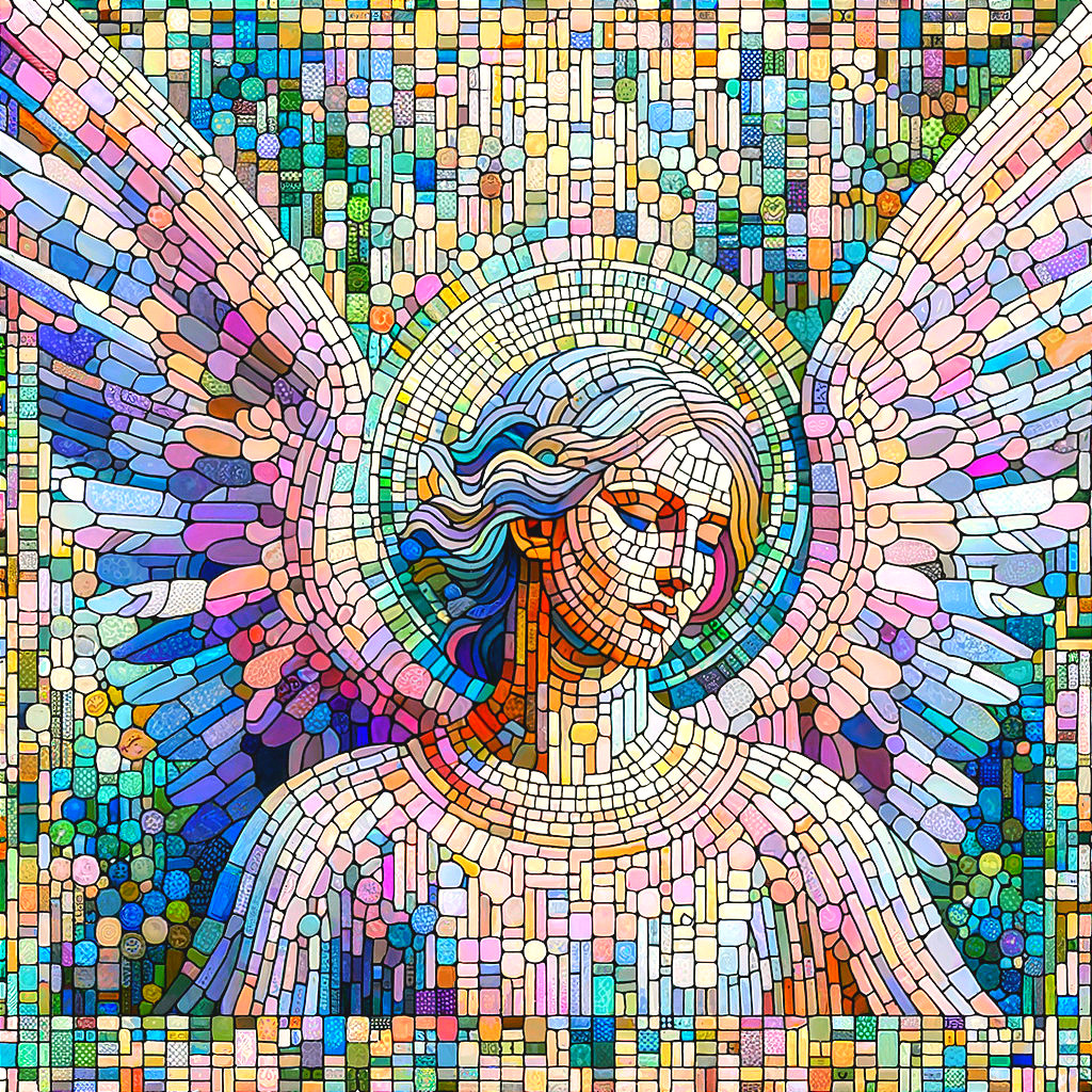 Vibrant Mosaic Depiction of an Angel with Wings
