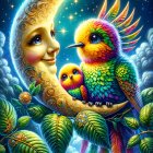 Surreal Scene of Intertwined Faces in Moon and Sun