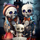 Pumpkin-Headed Figures in Autumnal Halloween Scene