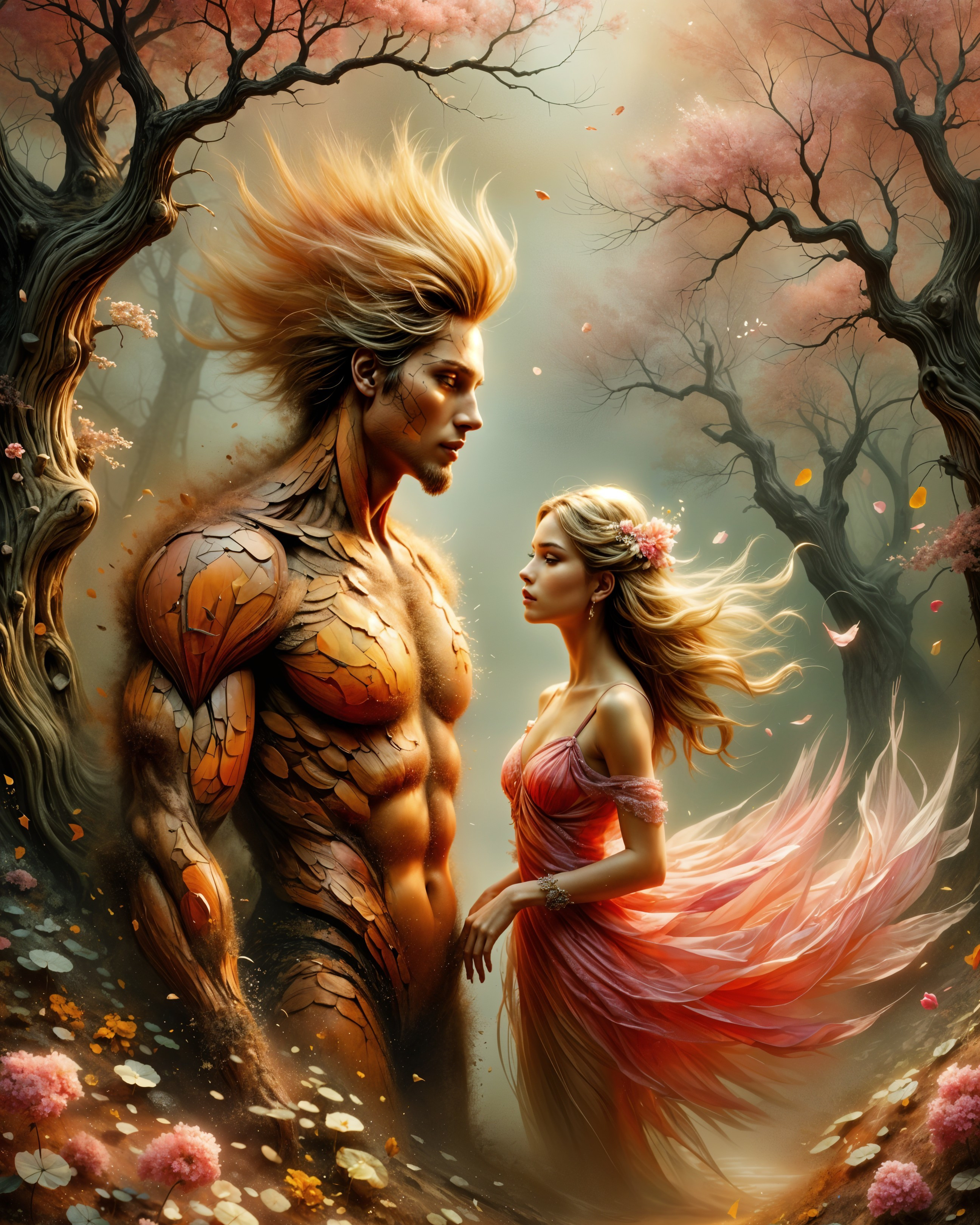 Mystical Forest Encounter Between Nature and Humanity