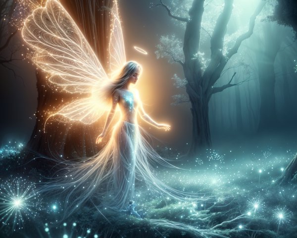 Luminous Fairy in a Mystical Forest Setting