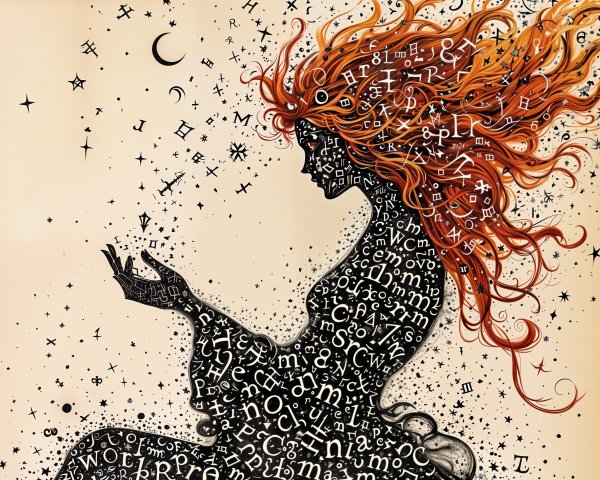 Silhouette of a Woman with Red Hair and Stars