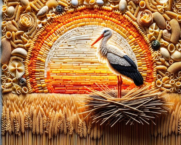 Mosaic Art of Sunset with Pasta and Grains