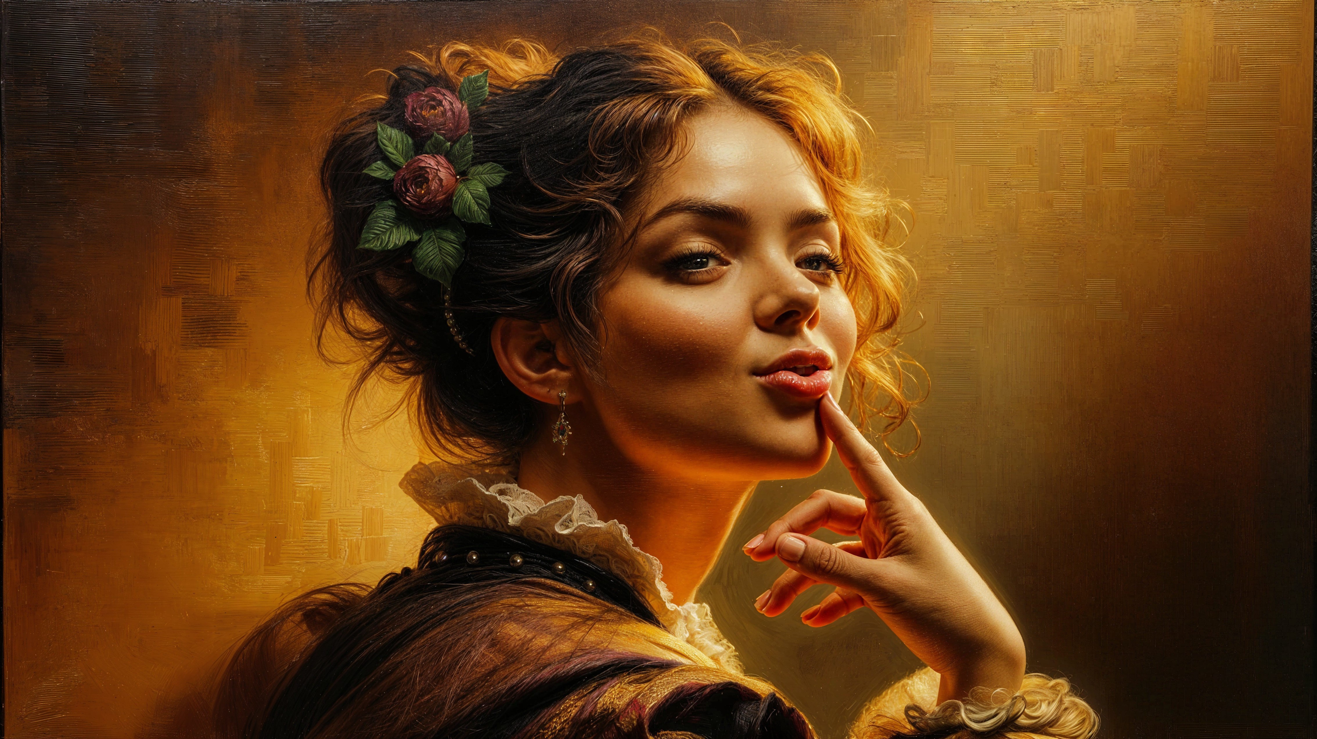 Woman in Historical Gown with Flower Hair Arrangement