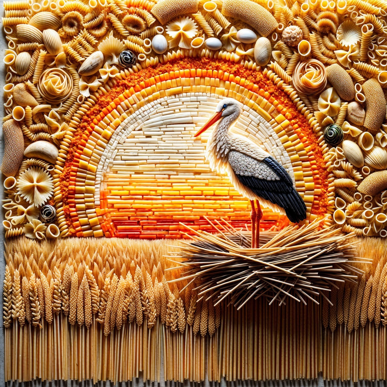 Mosaic Art of Sunset with Pasta and Grains