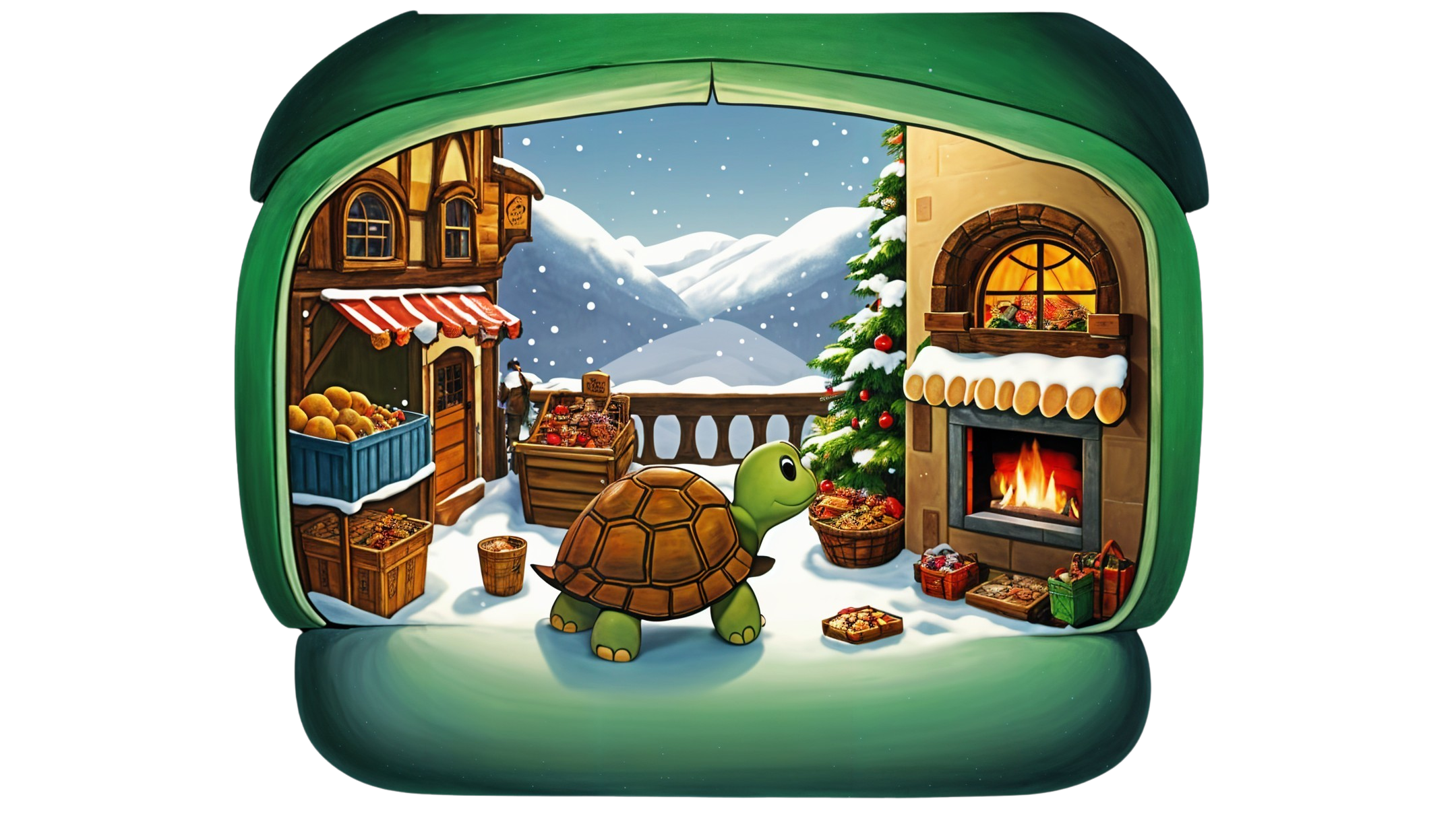 Charming Winter Village Scene with Festive Decorations