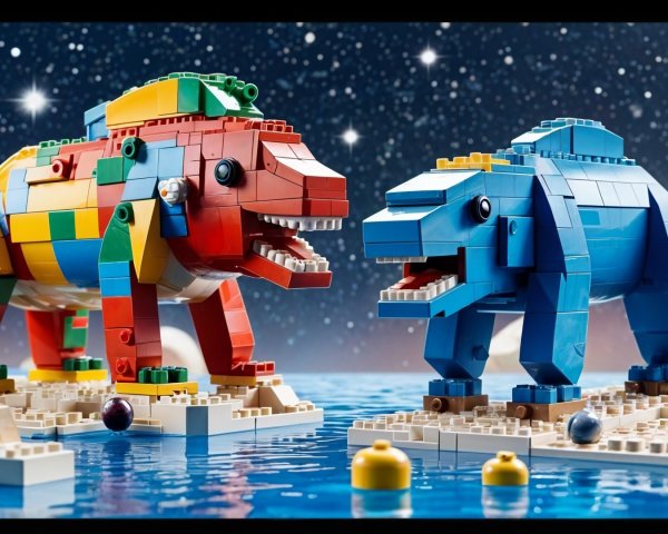 Colorful LEGO Bear Creatures by Serene Water Scene