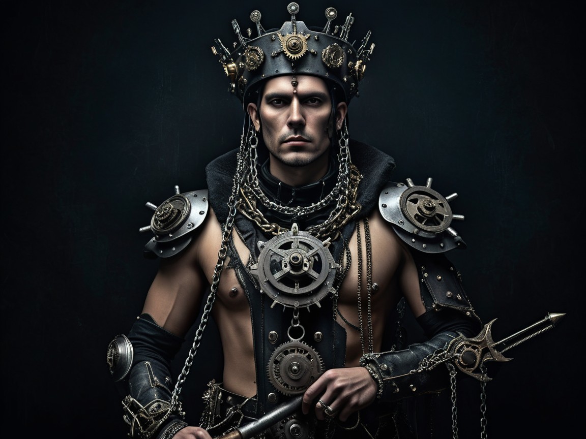 Steampunk King with Gear Crown and Armor Details