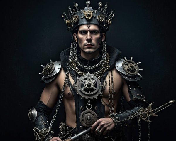 Steampunk King with Gear Crown and Armor Details