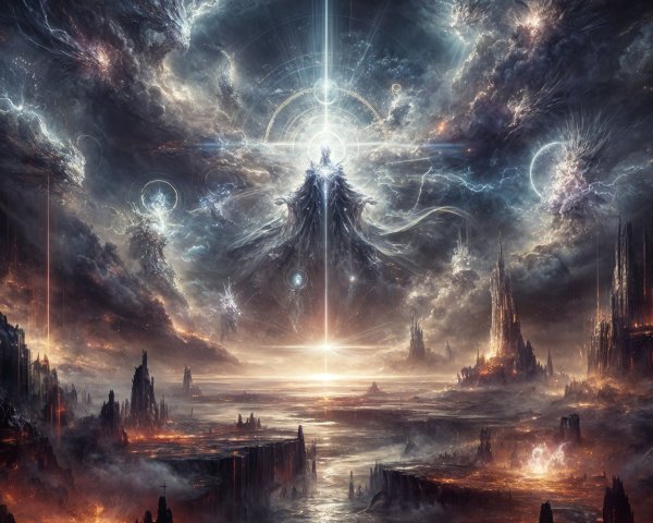 Cosmic Landscape with Mountains and Nebulas