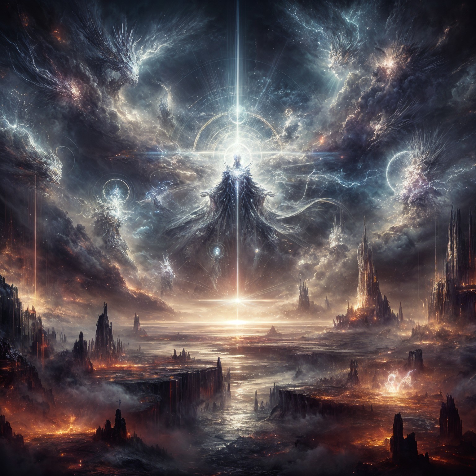 Cosmic Landscape with Mountains and Nebulas