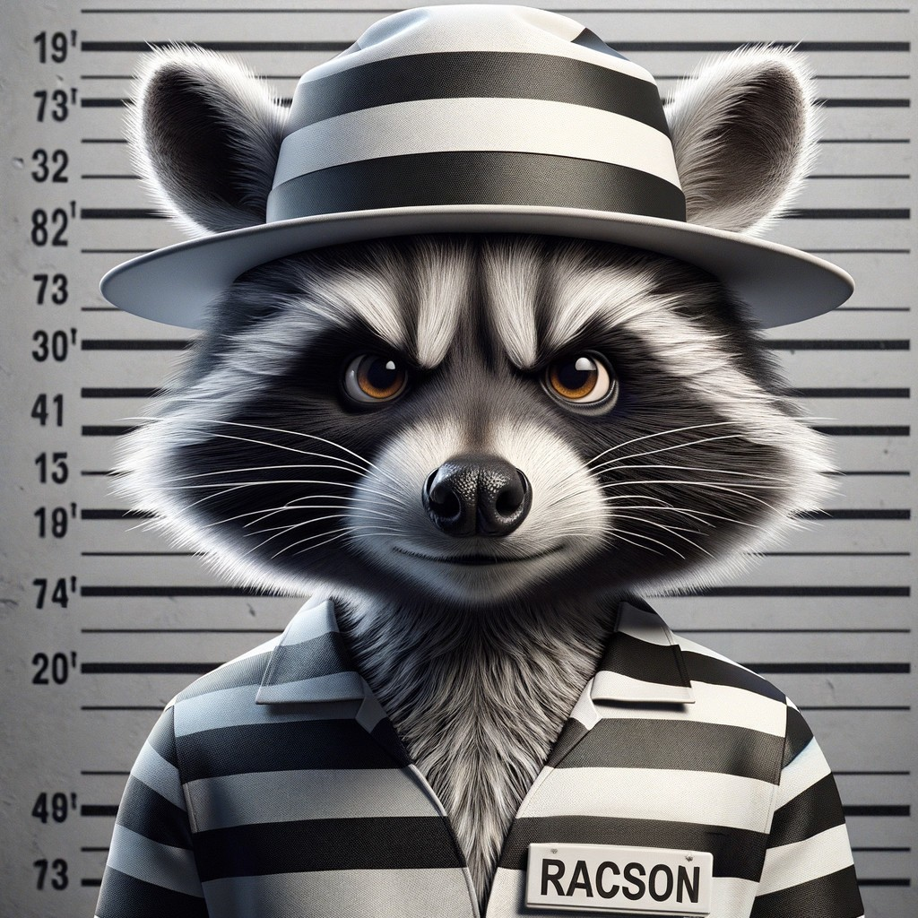 Cartoon Raccoon in Prison Outfit with Height Chart