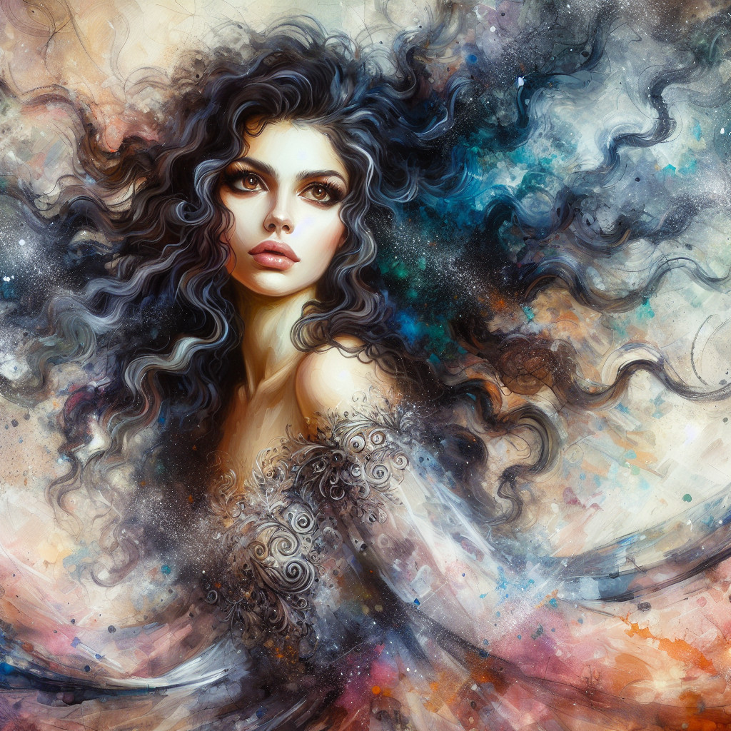 Portrait of a Woman with Dark Hair and Colorful Background