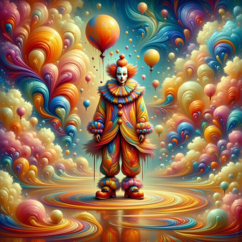 Colorful Clown in Whimsical Swirling Patterns