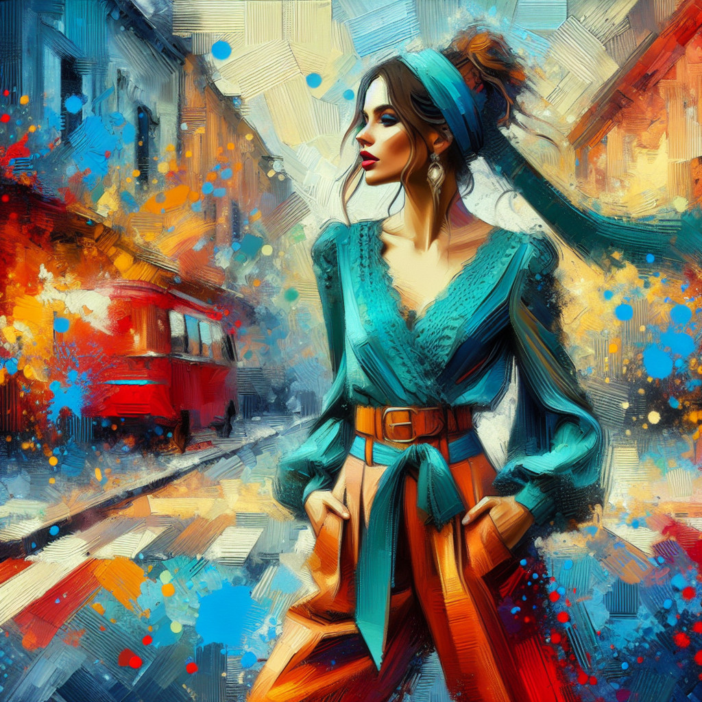 Fashionable Woman in Vibrant Attire with Colorful Background