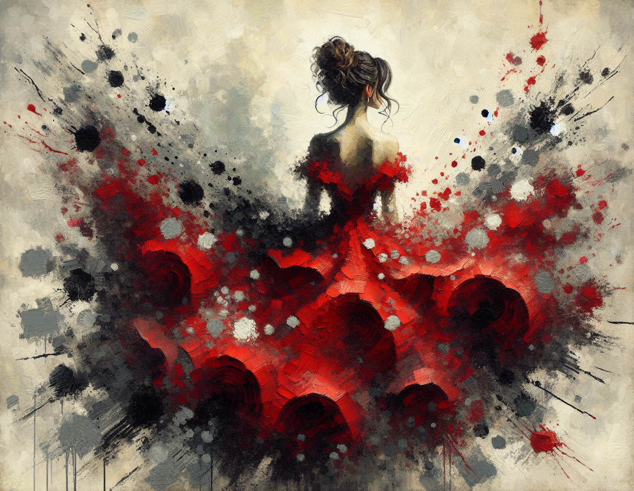 Woman in Red Dress with Abstract Background