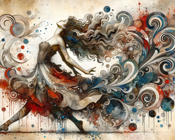 Dancer in Motion with Vibrant Colors and Patterns