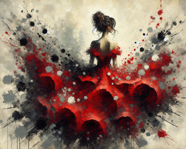 Woman in Red Dress with Abstract Background