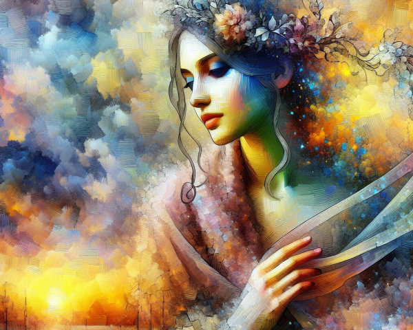 Serene Woman with Flowing Hair in Dreamlike Setting