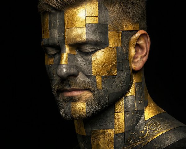 Close-up Portrait of Man with Patchwork Design