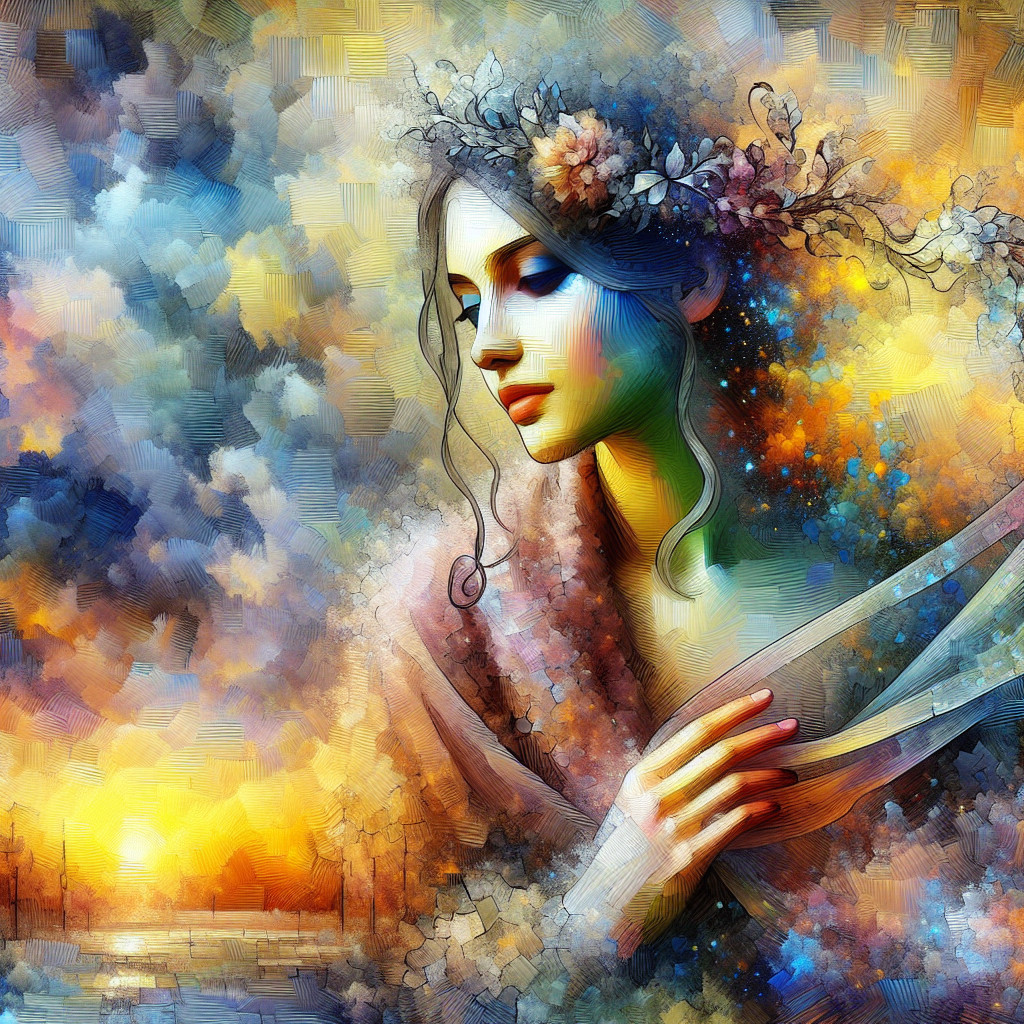 Serene Woman with Flowing Hair in Dreamlike Setting