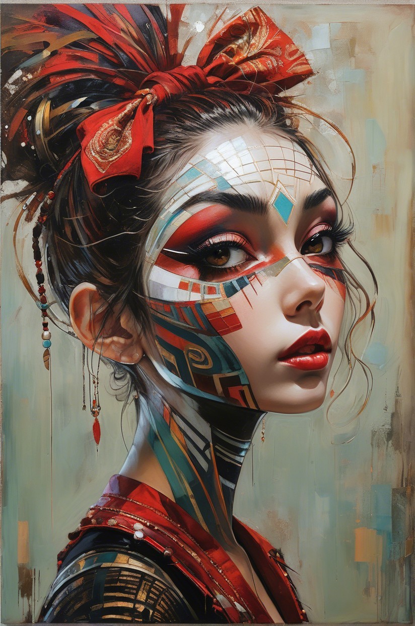 Portrait of a Young Woman with Tribal Face Paint