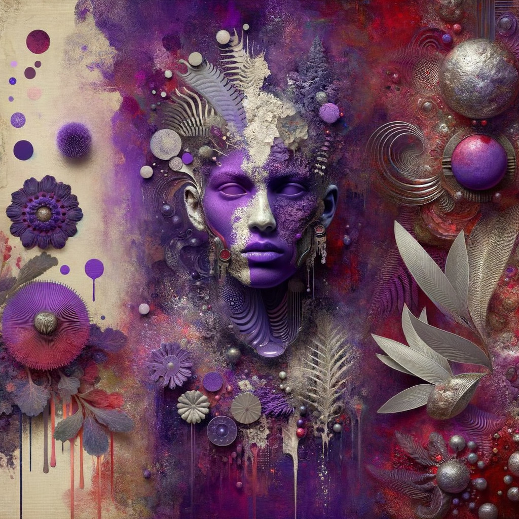 Stylized Purple Face with Abstract Floral Elements