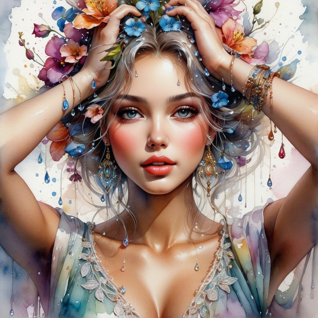 Portrait of a Young Woman with Floral Crown and Dress
