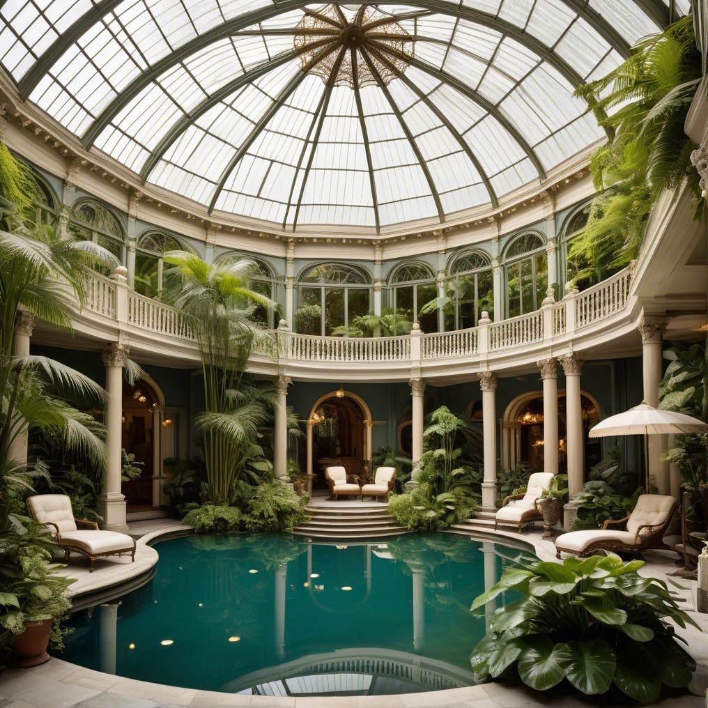 Elegant Indoor Pool with Lush Greenery and Architecture