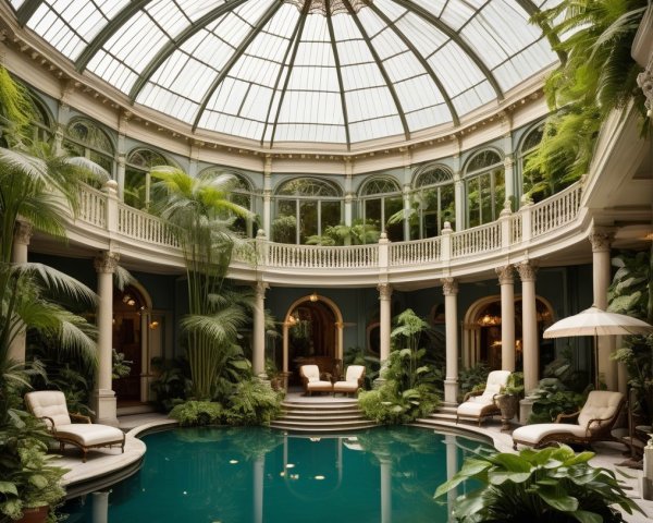 Elegant Indoor Pool with Lush Greenery and Architecture