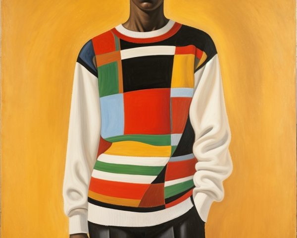 Young man in multicolored sweater against yellow background