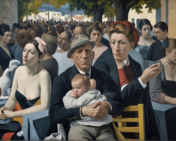 Crowded Outdoor Scene with Diverse Group of People