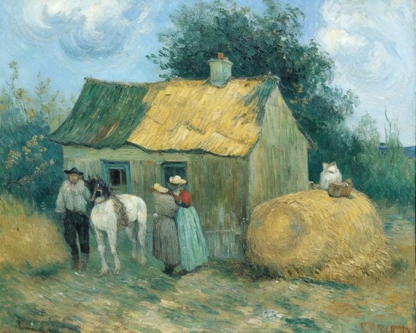 Rural Scene with Cottage and Figures in Nature