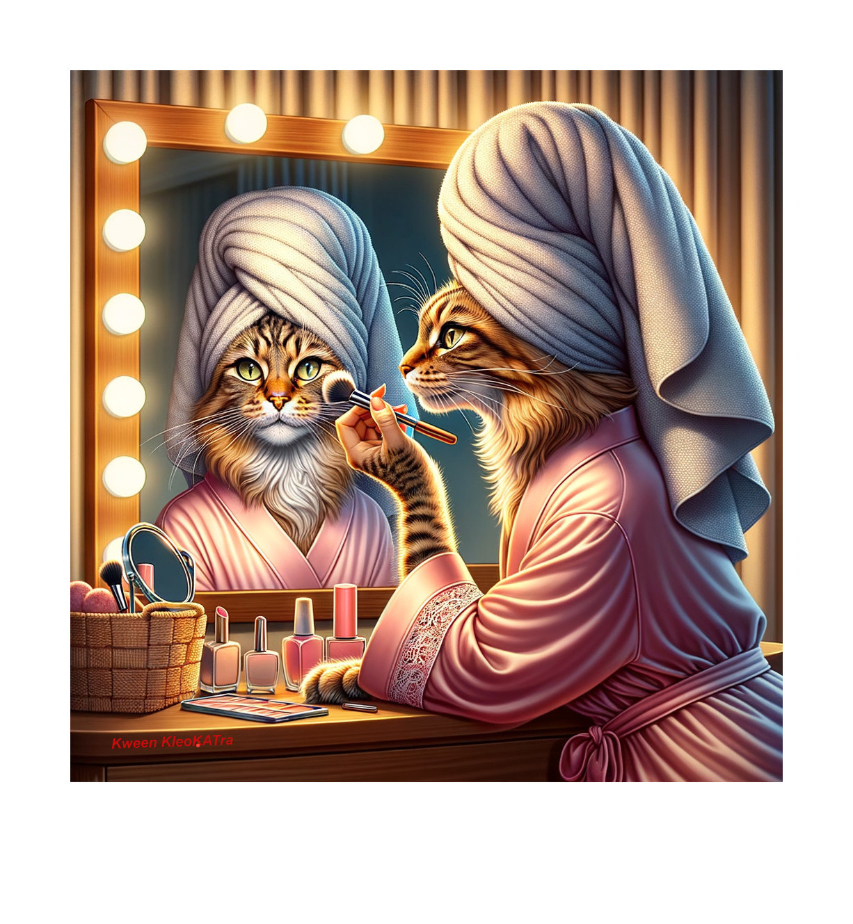 Cat at Vanity with Makeup and Glamorous Setup