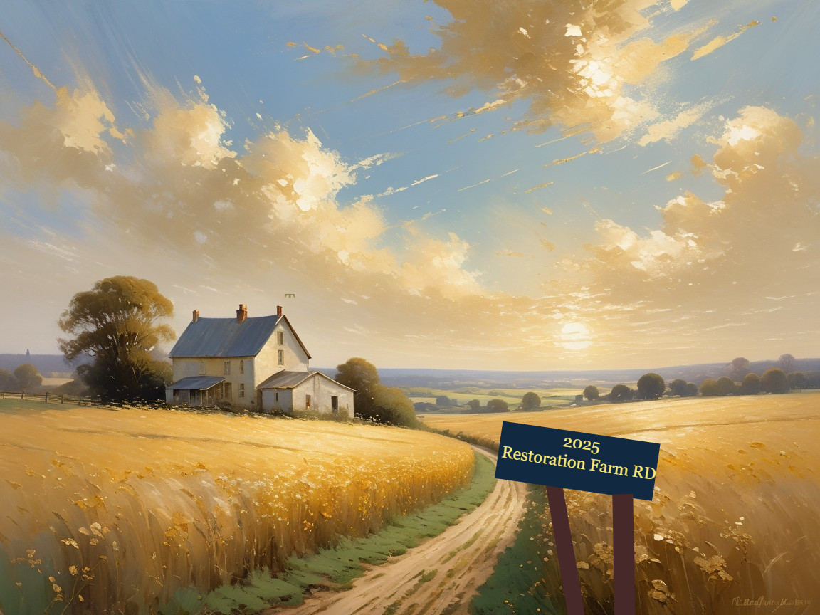 Quaint Farmhouse in Golden Fields Under Vibrant Sky