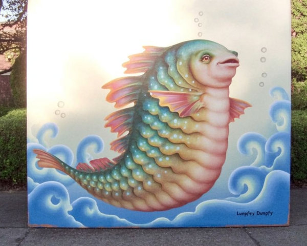 Fish with Human Face on White Background Painting