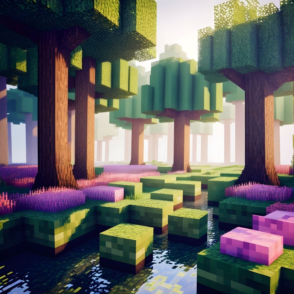 Pixelated Forest Landscape with Colorful Elements