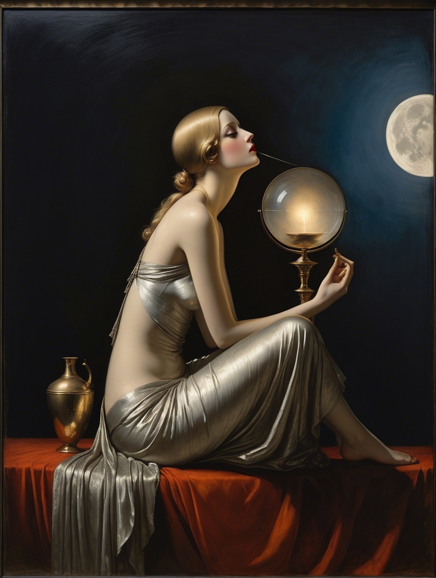 Graceful Woman in Silver Gown with Glass Orb