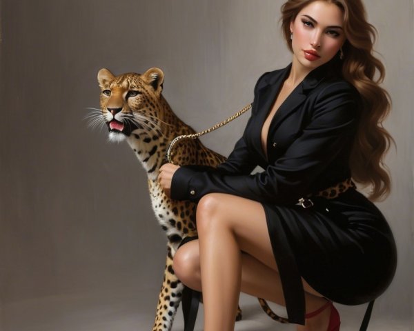 Stylish Woman with Leopard in Elegant Setting