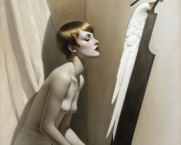 Ethereal Woman in Contemplation with Black Bird