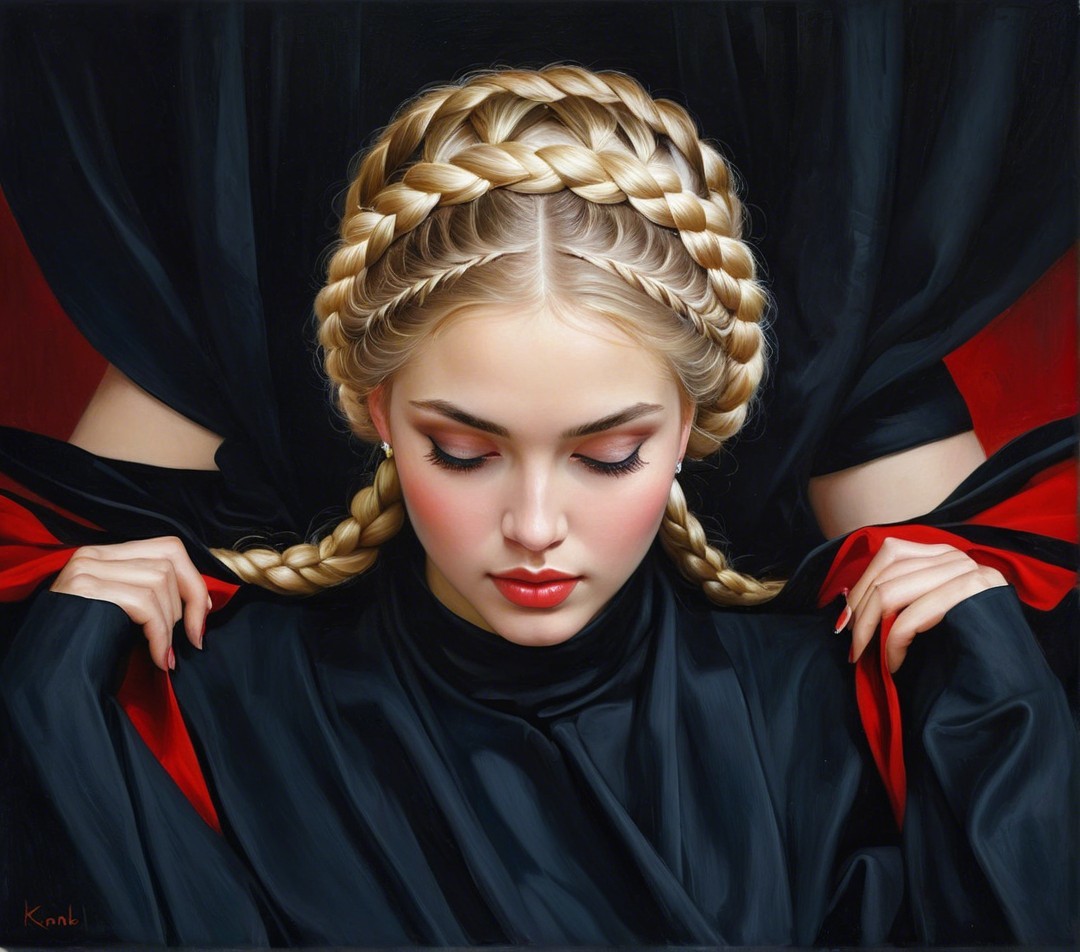 Young Woman with Braided Hair in Elegant Black Garment