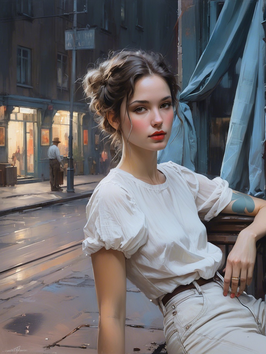 Young Woman by Window in Serene Evening Scene