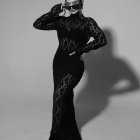 Striking Woman in Shimmering Silver Outfit and Crown